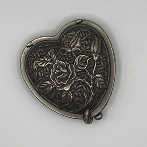 Vintage Heart-Shaped Silver Floral compact mirror